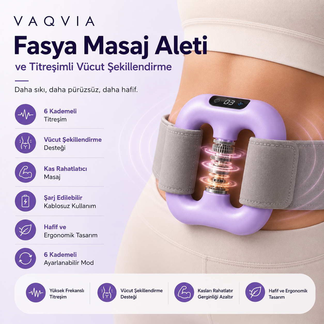 VAQVIA Fasya Masaj Aleti  6 Kademeli Titreşimli Vücut Masaj Cihazı